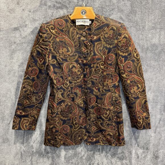 JH Collectibles Jackets & Blazers - Vintage JH Collectibles Blazer Womens Large Paisley Collarless Made USA 90s